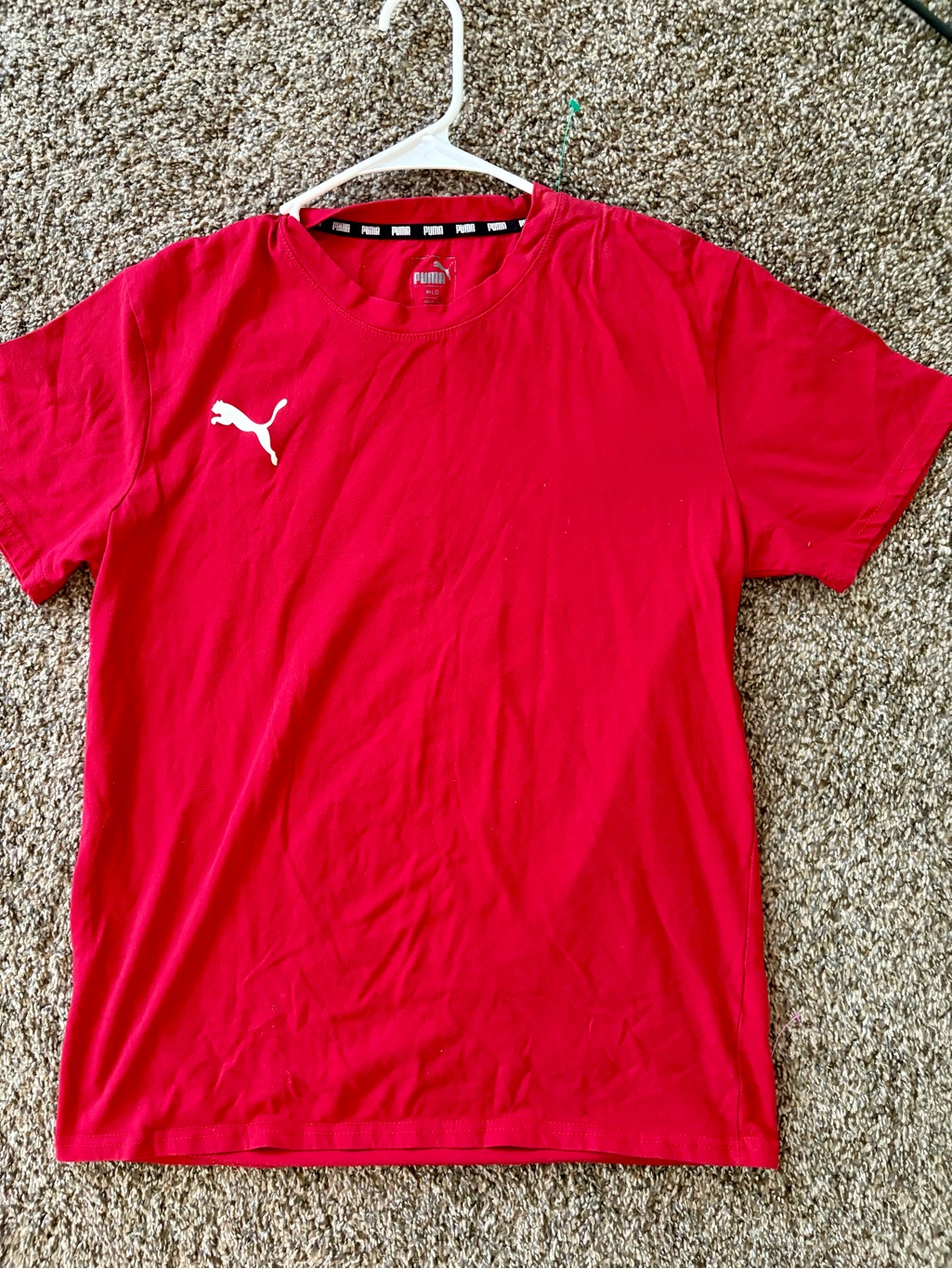 Puma Red Short Sleeve Tee With White Puma Logo